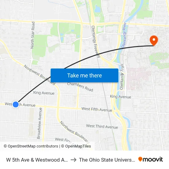 W 5th Ave & Westwood Ave to The Ohio State University map