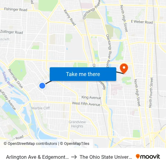 Arlington Ave & Edgemont Rd to The Ohio State University map