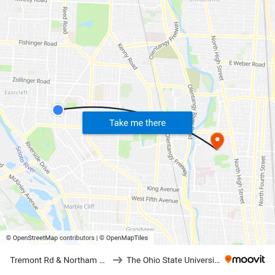 Tremont Rd & Northam Rd to The Ohio State University map