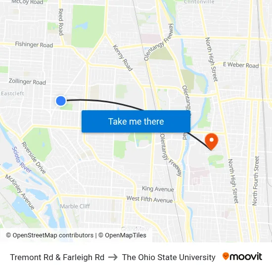 Tremont Rd & Farleigh Rd to The Ohio State University map