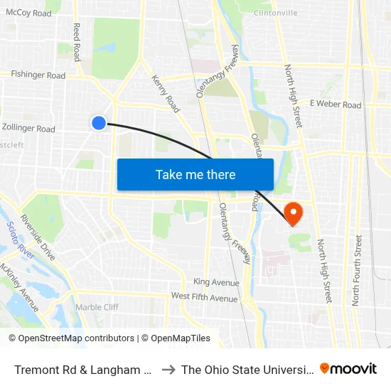 Tremont Rd & Langham Rd to The Ohio State University map