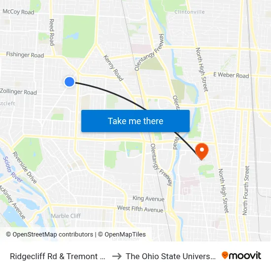Ridgecliff Rd & Tremont Rd to The Ohio State University map