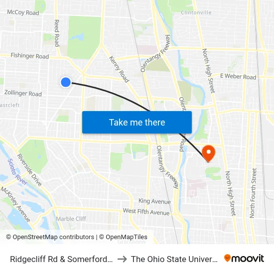 Ridgecliff Rd & Somerford Rd to The Ohio State University map