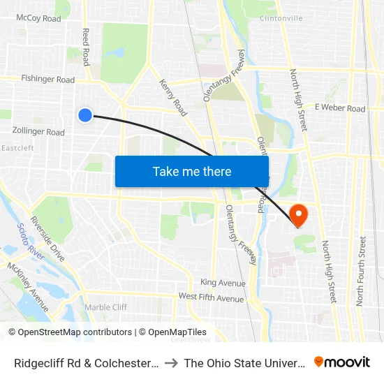 Ridgecliff Rd & Colchester Rd to The Ohio State University map