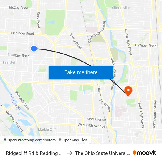 Ridgecliff Rd & Redding Rd to The Ohio State University map