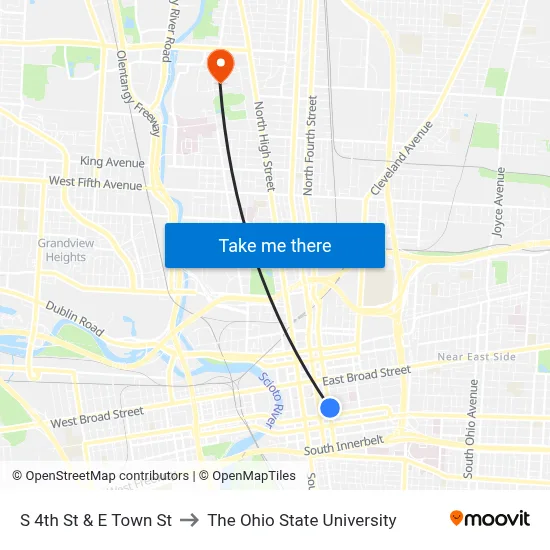 S 4th St & E Town St to The Ohio State University map