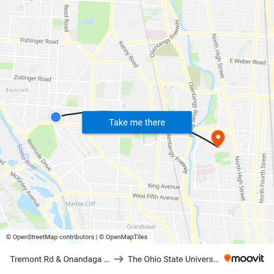 Tremont Rd & Onandaga Dr to The Ohio State University map