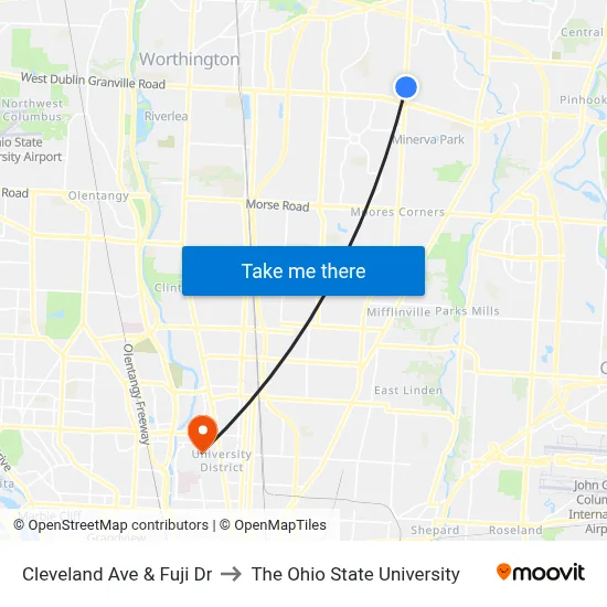 Cleveland Ave & Fuji Dr to The Ohio State University map