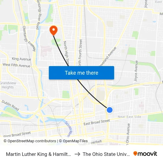 Martin Luther King & Hamilton Ave to The Ohio State University map