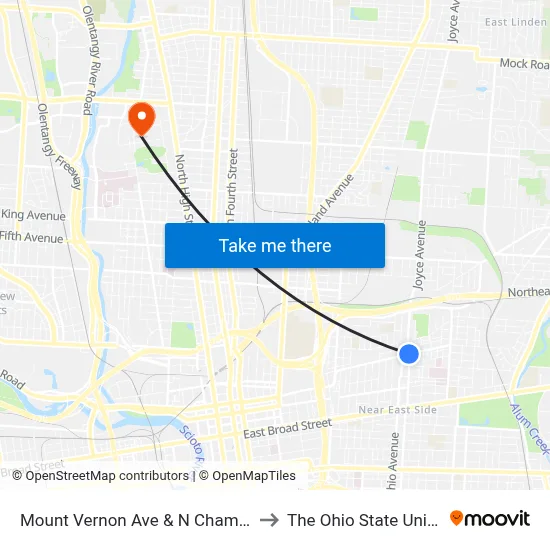 Mount Vernon Ave & N Champion Ave to The Ohio State University map