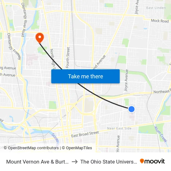Mount Vernon Ave & Burt St to The Ohio State University map