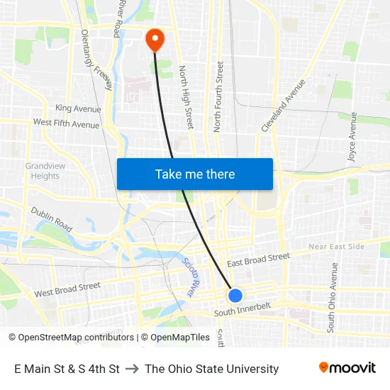 E Main St & S 4th St to The Ohio State University map