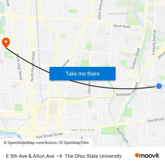E 5th Ave & Alton Ave to The Ohio State University map