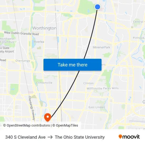340 S Cleveland Ave to The Ohio State University map
