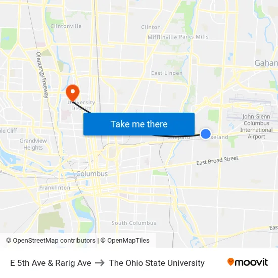 E 5th Ave & Rarig Ave to The Ohio State University map