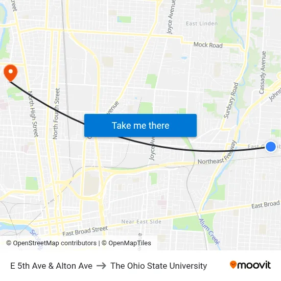 E 5th Ave & Alton Ave to The Ohio State University map