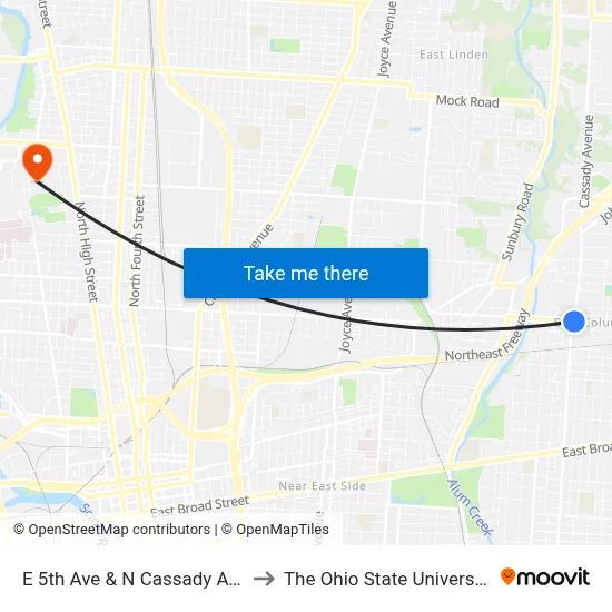 E 5th Ave & N Cassady Ave to The Ohio State University map