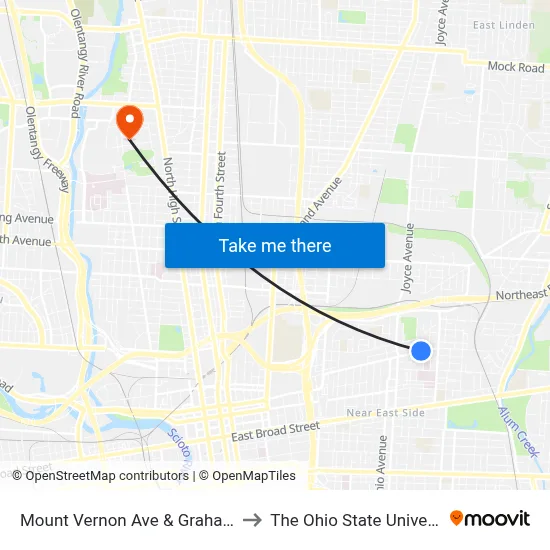 Mount Vernon Ave & Graham St to The Ohio State University map