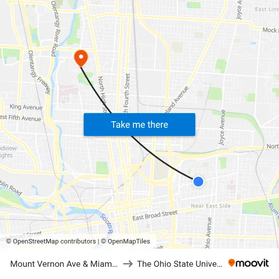 Mount Vernon Ave & Miami Ave to The Ohio State University map
