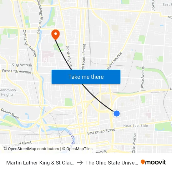Martin Luther King & St Clair Ave to The Ohio State University map