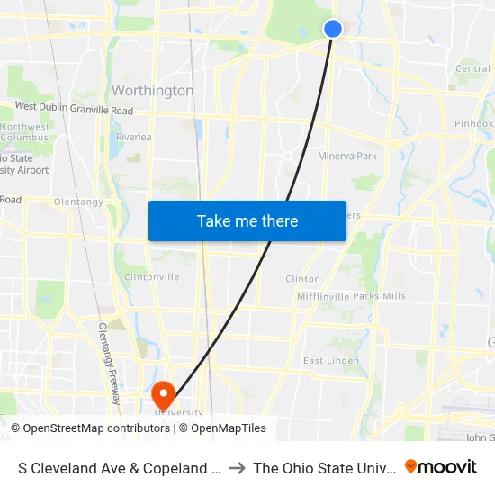 S Cleveland Ave & Copeland Mill Rd to The Ohio State University map