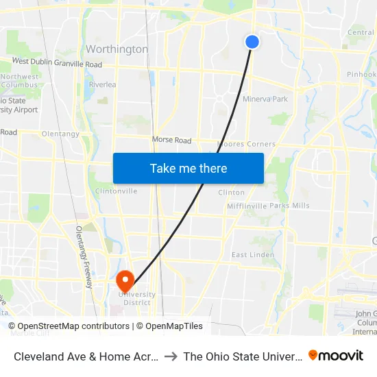 Cleveland Ave & Home Acre Dr to The Ohio State University map