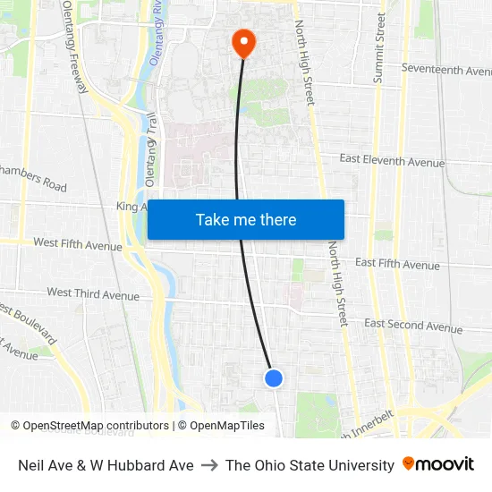 Neil Ave & W Hubbard Ave to The Ohio State University map