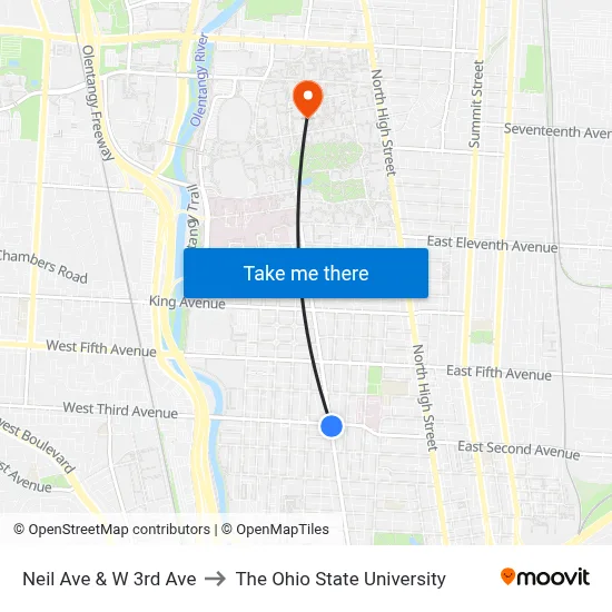 Neil Ave & W 3rd Ave to The Ohio State University map