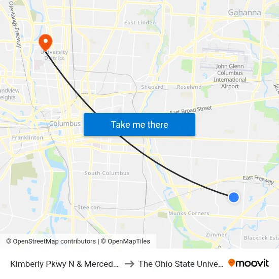 Kimberly Pkwy N & Mercedes Ln to The Ohio State University map
