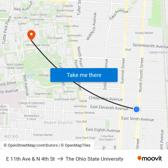 E 11th Ave & N 4th St to The Ohio State University map