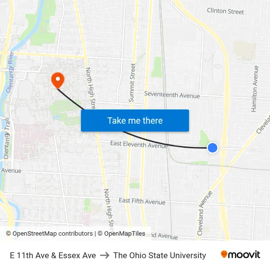 E 11th Ave & Essex Ave to The Ohio State University map