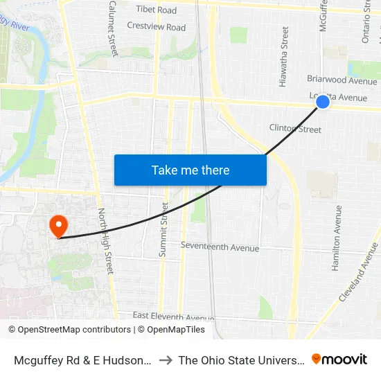 Mcguffey Rd & E Hudson St to The Ohio State University map