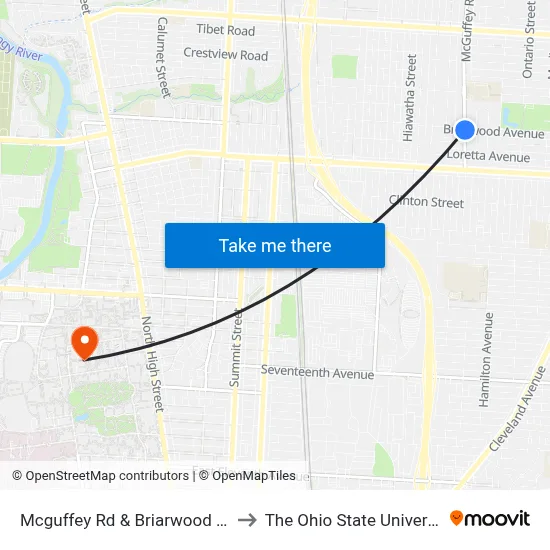 Mcguffey Rd & Briarwood Ave to The Ohio State University map