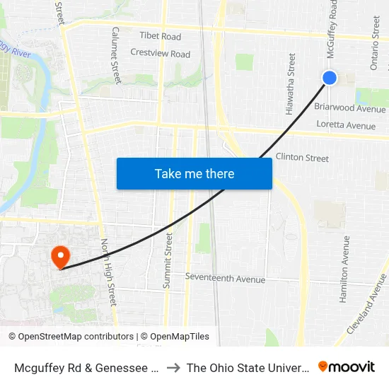 Mcguffey Rd & Genessee Ave to The Ohio State University map