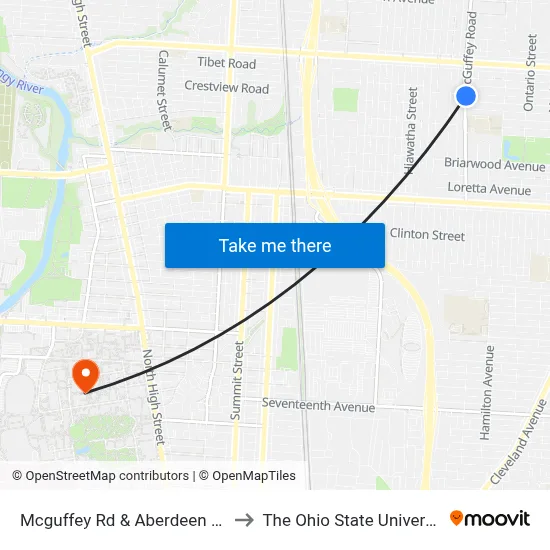 Mcguffey Rd & Aberdeen Ave to The Ohio State University map