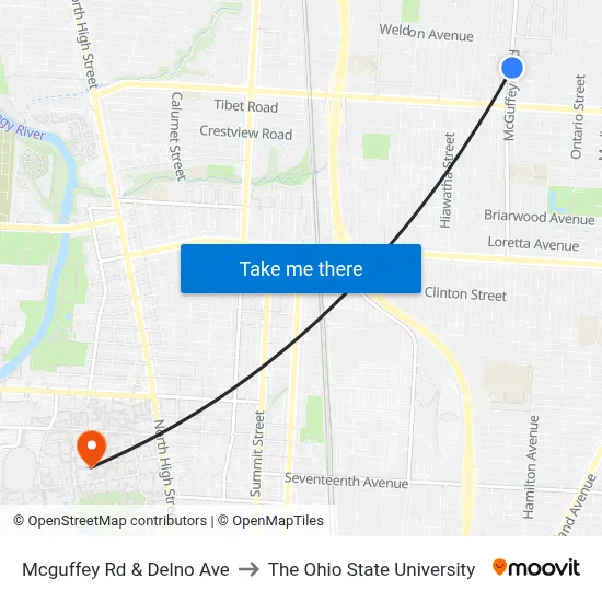 Mcguffey Rd & Delno Ave to The Ohio State University map