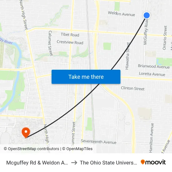 Mcguffey Rd & Weldon Ave to The Ohio State University map
