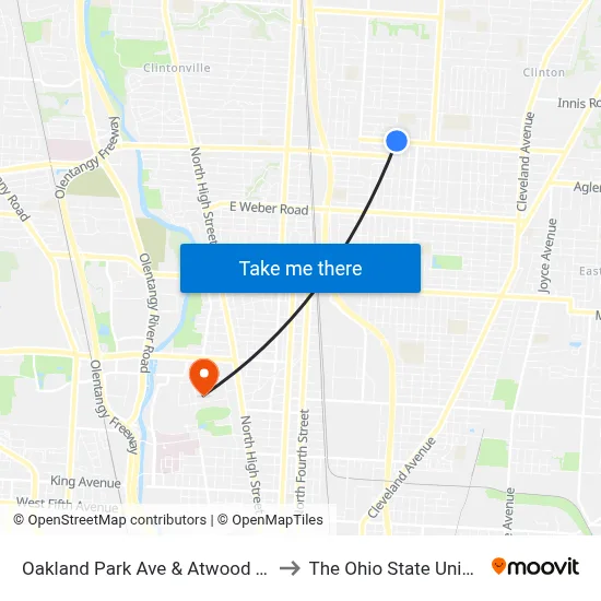 Oakland Park Ave & Atwood Terrace to The Ohio State University map