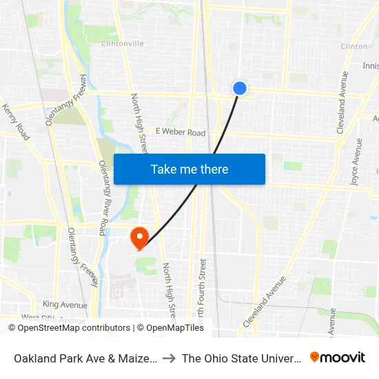 Oakland Park Ave & Maize Rd to The Ohio State University map