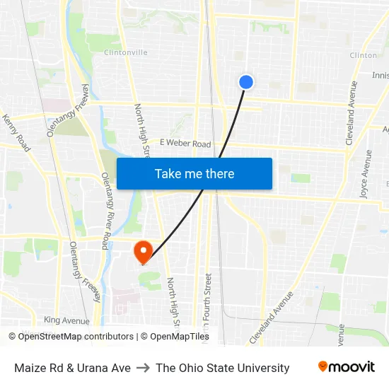 Maize Rd & Urana Ave to The Ohio State University map