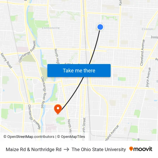Maize Rd & Northridge Rd to The Ohio State University map