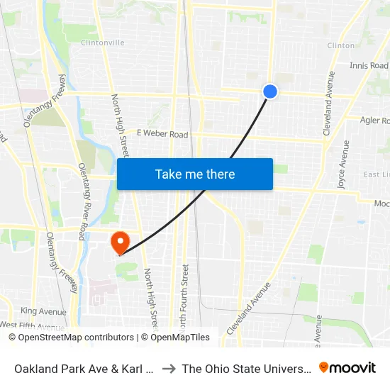 Oakland Park Ave & Karl Rd to The Ohio State University map