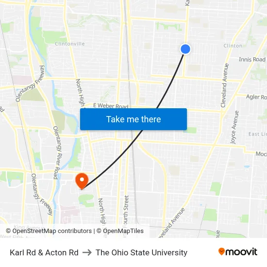 Karl Rd & Acton Rd to The Ohio State University map