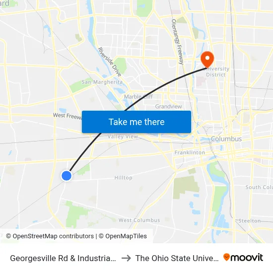 Georgesville Rd & Industrial Mile to The Ohio State University map