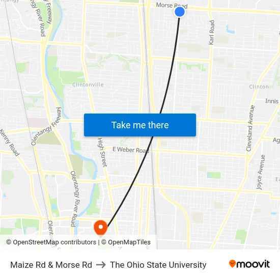Maize Rd & Morse Rd to The Ohio State University map