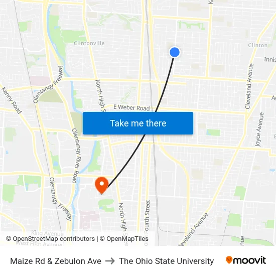 Maize Rd & Zebulon Ave to The Ohio State University map