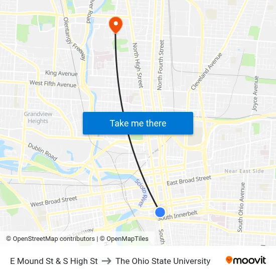 E Mound St & S High St to The Ohio State University map