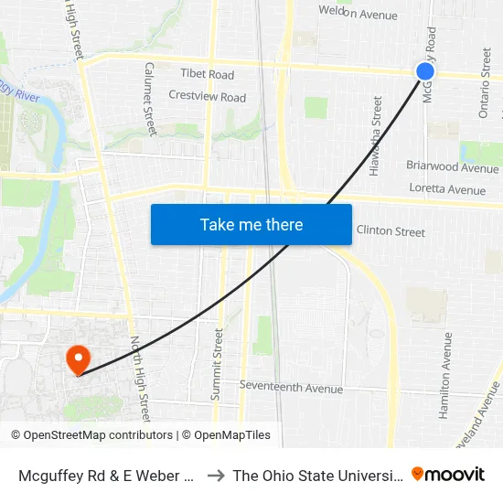 Mcguffey Rd & E Weber Rd to The Ohio State University map