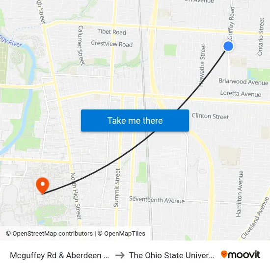 Mcguffey Rd & Aberdeen Ave to The Ohio State University map