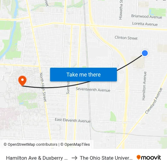 Hamilton Ave & Duxberry Ave to The Ohio State University map